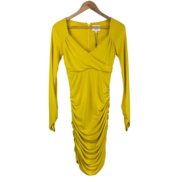 Cinq à Sept NWT Miah Ruched Mini Dress Pineapple Yellow Size 4 Long Sleeve - Picture 5 of 14